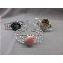 3 Silver Clad Gemstone Bangle Bracelets
