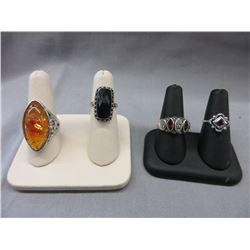 4 Gemstone & Sterling Silver Estate Rings
