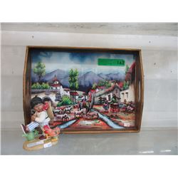 Lacquered tray & Franklin porcelain figurine