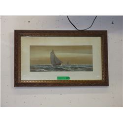 Signed - Vintage watercolor of sailing ships