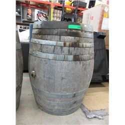 Vintage metal banded wood barrel