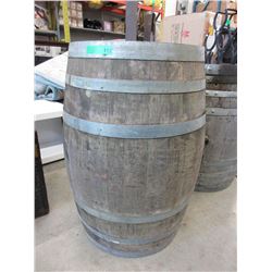 Vintage metal banded wood barrel