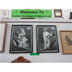 Pair of vintage etched art metal pictures