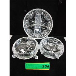 2 Footed crystal bowls & relish dish