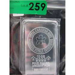 10 Troy Oz. Royal Canadian Mint .9999 Silver Bar