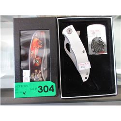 4 New folding knives - 2 with lighters