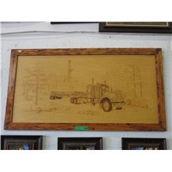 Framed wood art of a Semi truck