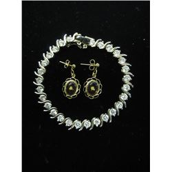 Pair of gold flake earrings & crystal bracelet
