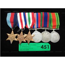6 WWII service & campaign medals on bar pin