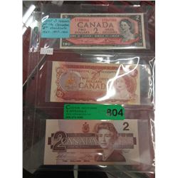 Last 3 issues of the Canadian $2 banknotes
