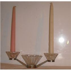 signed rare Val St-Lambert crystal centre piece for 2 candles