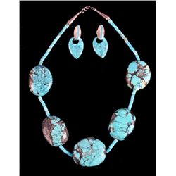 Native American Turquoise Nugget Necklace Earrings