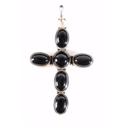 Southwestern Sterling Silver & Onyx Cross Pendant