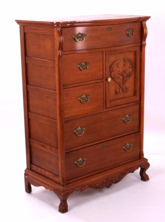 Antique Oak Highboy Gentleman's Dresser