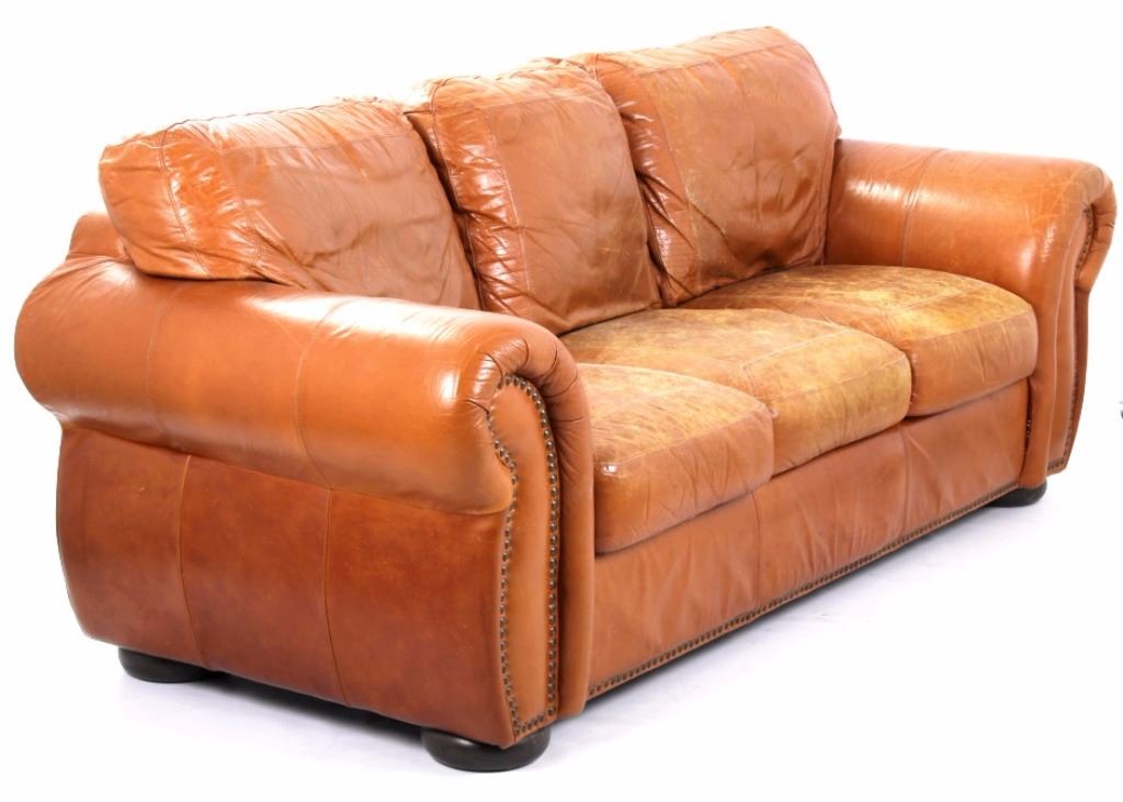 Genuine Leather Couch with Brass Tacks