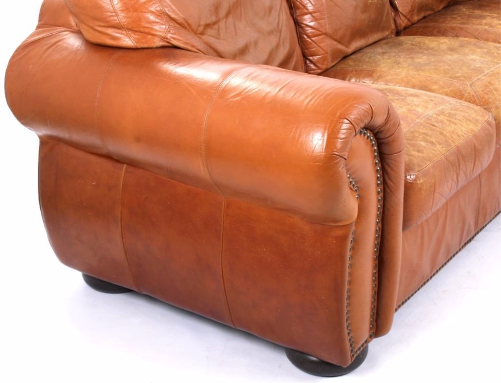Genuine Leather Couch with Brass Tacks