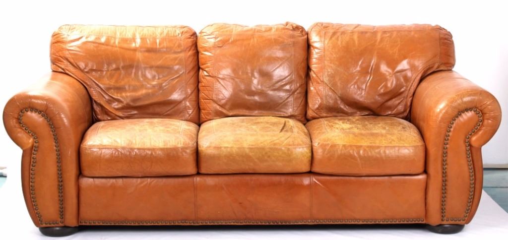 Genuine Leather Couch With Brass Tacks Image 4 Genuine Leather Couch With Brass Tacks
