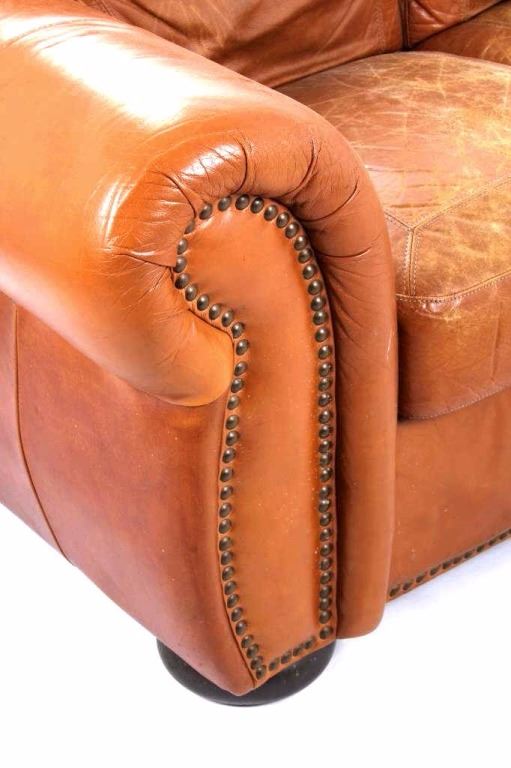 Genuine Leather Couch with Brass Tacks