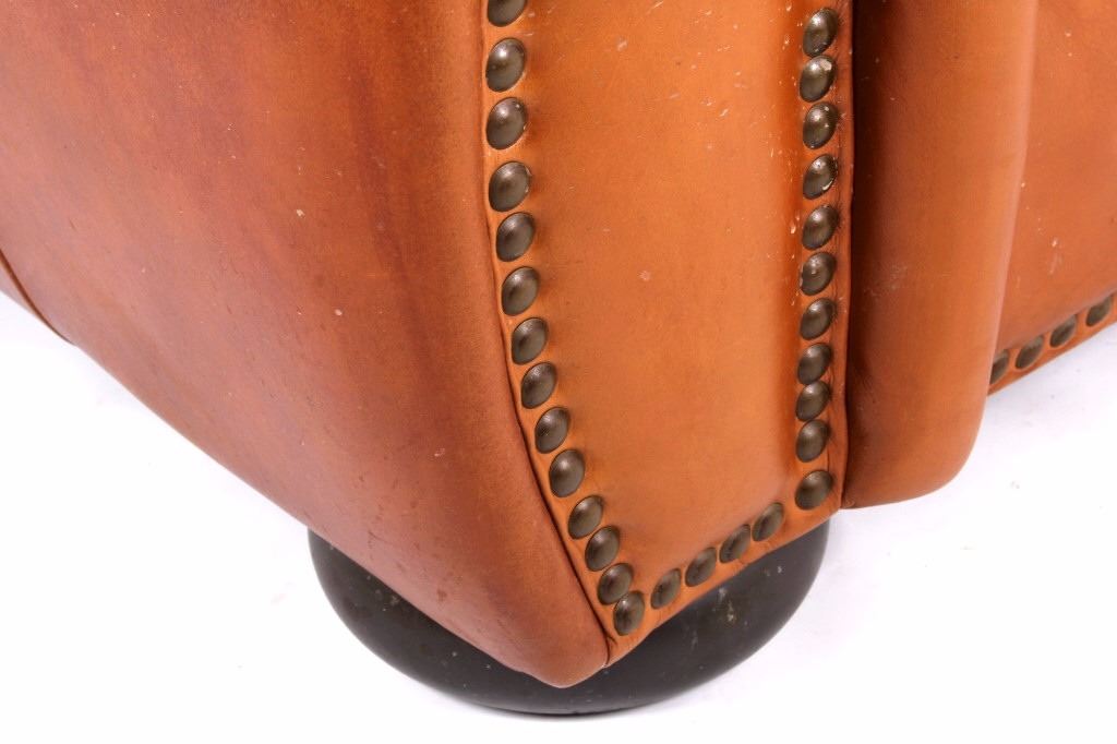 Genuine Leather Couch with Brass Tacks