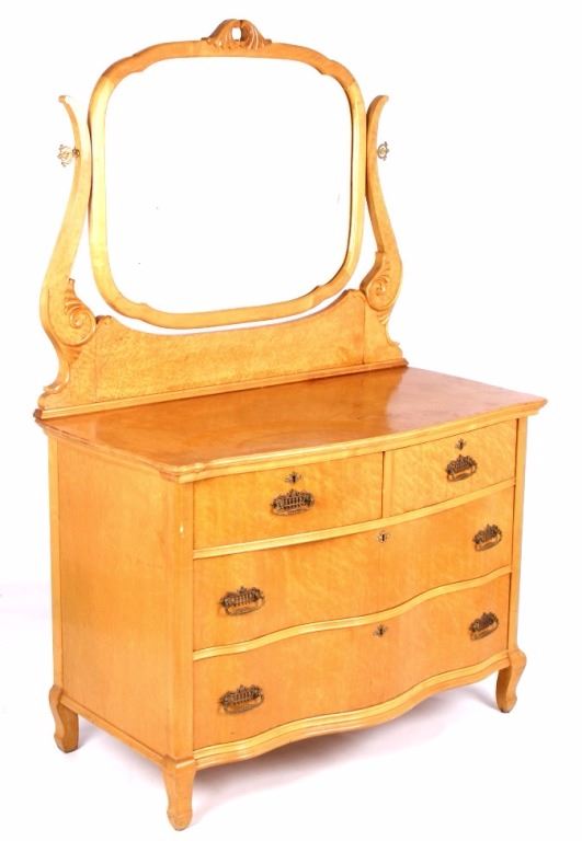 Antique Birds Eye Maple Dresser With Mirror
