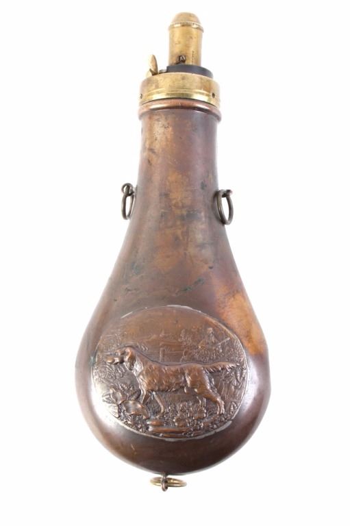 Dixon & Sons Hunting Dogs Copper Powder Flasks