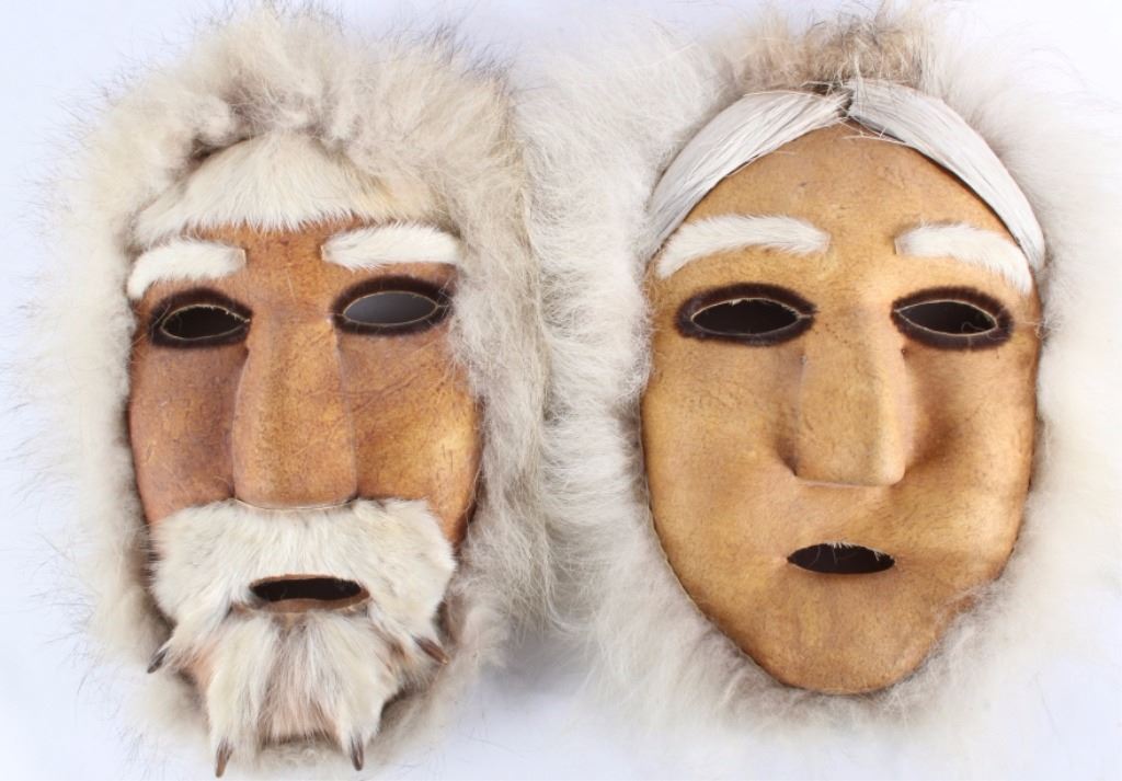 Eskimo Inuit Caribou Wolf & Seal Mask Set (2)