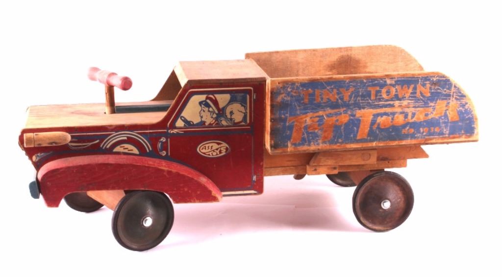 Antique Cass Toys Wooden RIdeon Dump Truck
