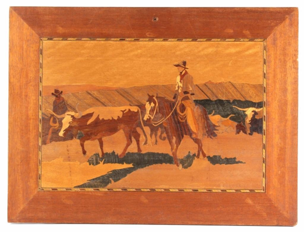 Montana Cowboy Western Inlaid Wood Art Piece