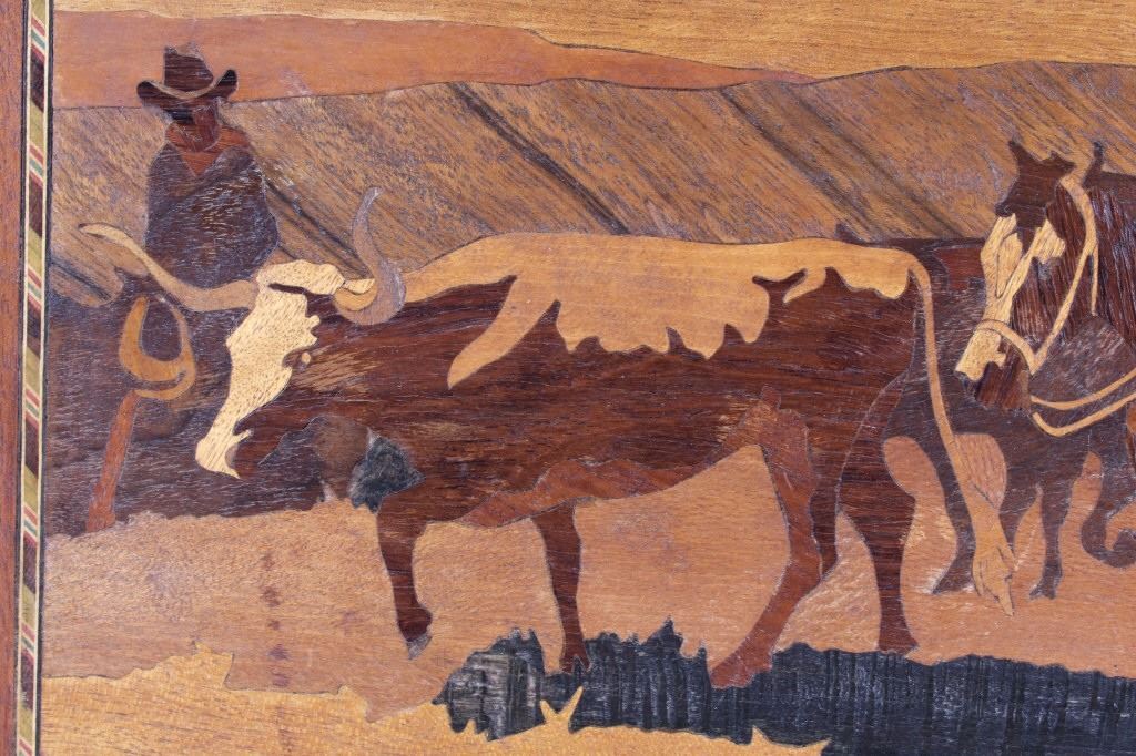 Montana Cowboy Western Inlaid Wood Art Piece