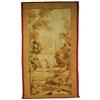 Image 1 : A FRENCH TAPESTRY, c.1850, a pictoral scene of a bulding beside a river in shades of green, brown...