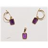 Image 1 : 14KT GOLD AMETHYST QUARTZ PENDANT & HOOP