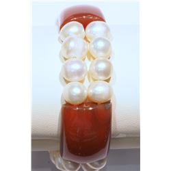 NATURAL FRESHWATER PEARL CARNELIAN BRACELET