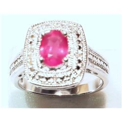 STERLING SILVER RUBY & DIAMOND RING