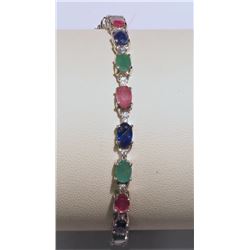 STERLING SILVER EMERALD, SAPPHIRE, RUBY BRACELET