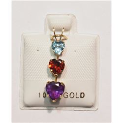 10KT GOLD BLUE TOPAZ, GARNET, AMETHYST