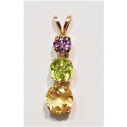 14KT GOLD AMETHYST, PERIDOT, CITRINE PENDANT