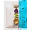Image 2 : 14KT GOLD AMETHYST, PERIDOT, CITRINE PENDANT