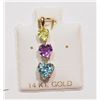 Image 1 : 14KT GOLD PERIDOT, AMETHYST & BLUE TOPAZ PENDANT