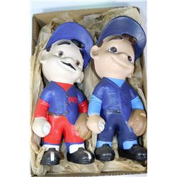 TWO CERAMIC "SMILES PETS" BOYS WITH BALL & GLOVE
