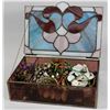 Image 1 : STAINED GLASS JEWELLERY BOX WITH CONTENTS