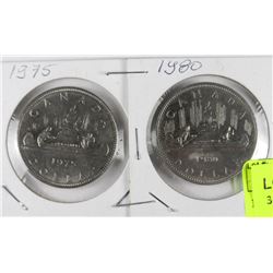 1975 & 1980 CANADIAN ONE DOLLAR COINS