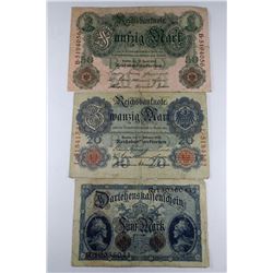 3 ASSORTED GERMAN BANKNOTES -