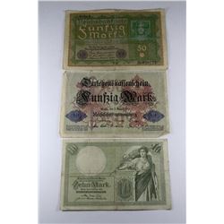 3 ASSORTED GERMAN BANKNOTES -