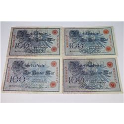 3 GERMAN 100 MARK BANKNOTES - 1908