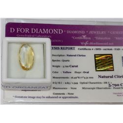 5.790CT NATURAL CITRINE WITH COA