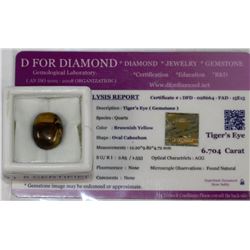 6.704CT TIGERS EYE WITH COA