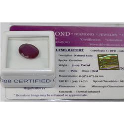 NATURAL RUBY 5.103 OVAL CUT WITH COA