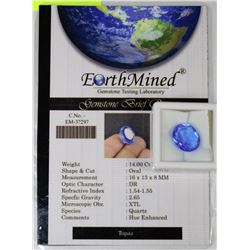 14.00CT HUE ENHANCED QUARTZ WITH COA