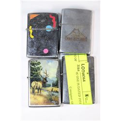 LOT OF 4 ZIPPOS' ONE IS DATED 1954