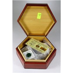 WOODEN BOX FILLED WITH COINS,INCL.24K ONE GRAIN W/